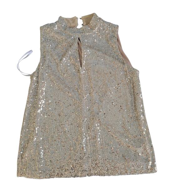 Calvin Klein Gold sequins Keyhole top SM Petite Holiday Ready Blinky - Picture 13 of 13